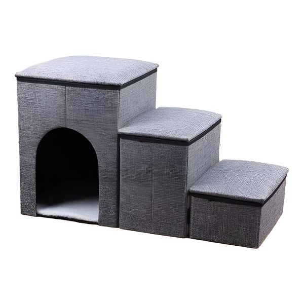 Collapsible Dog Stairs, Foldable Pet Ramp for Bed - Grey