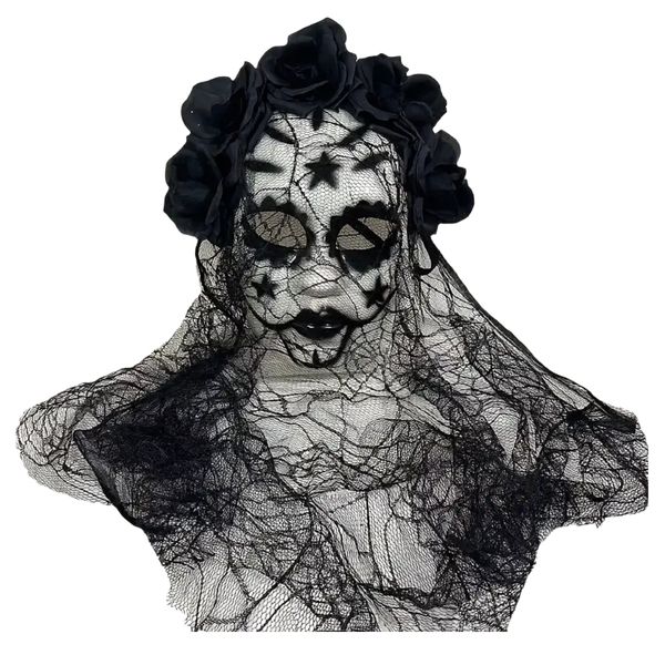 Toys Cosplay Spiderweb &amp; Red Rose Veiled Mask Halloween Costume - 24cm