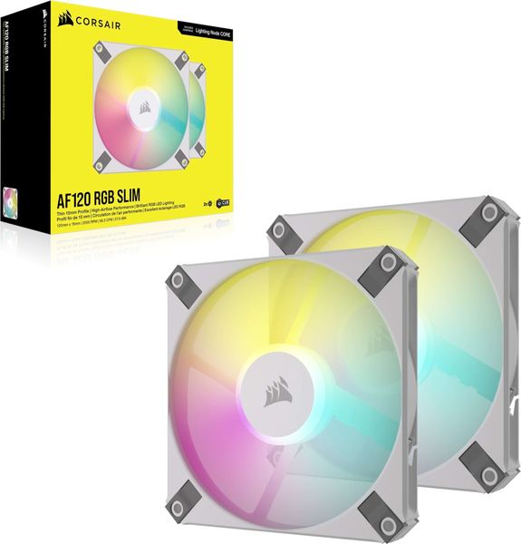 Corsair iCUE AF120 RGB Slim 120mm PWM 2000 RPM White Case Fan - Twin Pack