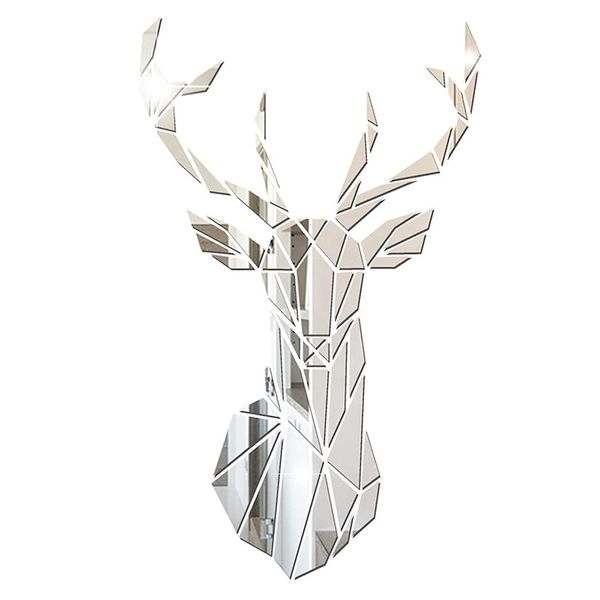 Decor Wall Mounted Reflective Reindeer Mirror Sticker Decal