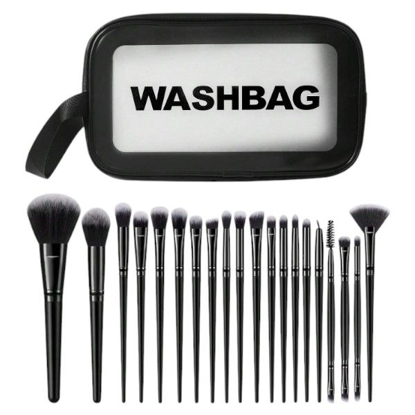 20 Piece Makeup Brush Set With Waterproof Cosmetics Bag - Black