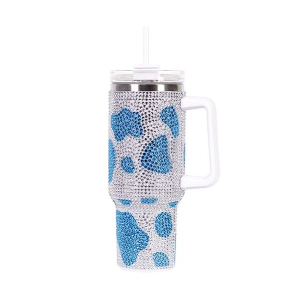 Cow Print Tumbler With Lid &amp; Straw 40oz Stainless Steel Flask With Handle