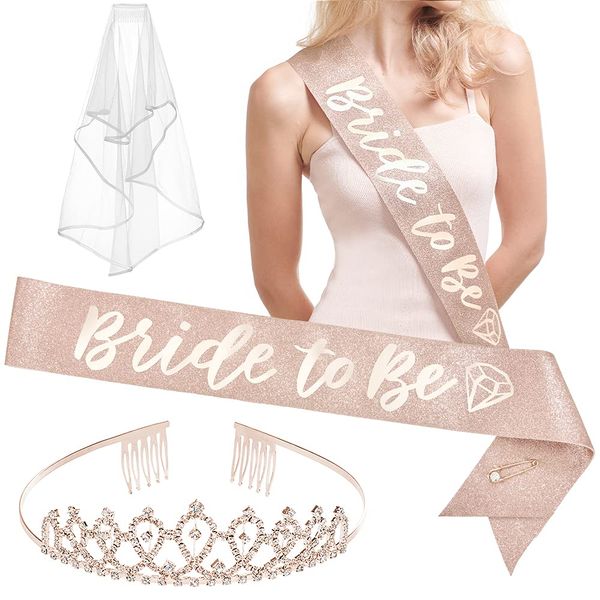 Bride To Be Kit, Rose Gold Sash, Tiara and Veil for Bachelorette Party