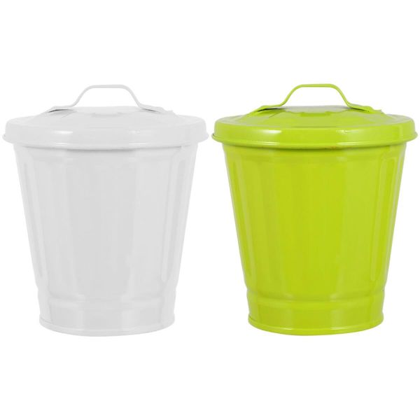 Mini Desktop Trash Can With Lid Iron Art Covered Waste Bucket For Home Off