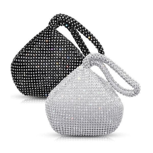 2 Pieces Rhinestones Triangle Bag Crystal Evening Clutch Purse