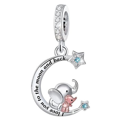 925 Sterling Silver Elephant Moon & Star Charm With Engraving - Silver Image