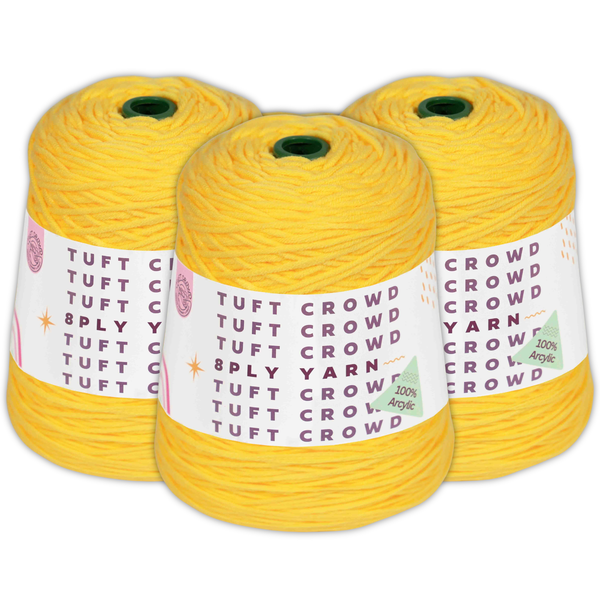 Yellow Yarn Single Colour, 8-ply Tufting Yarn, 100% Acrylic Yarn (3x400g)