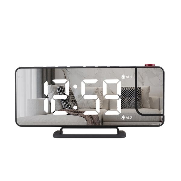 180° Mirror LED Projection Clock with Dual Alarms Snooze T &amp; H Display
