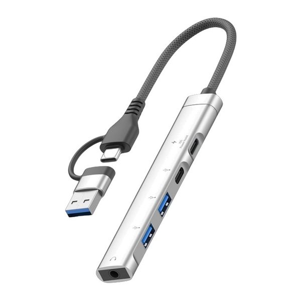5-in-1 USB-C Hub with 3.5mm Audio, OTG and USB Ports Compatible with Laptop