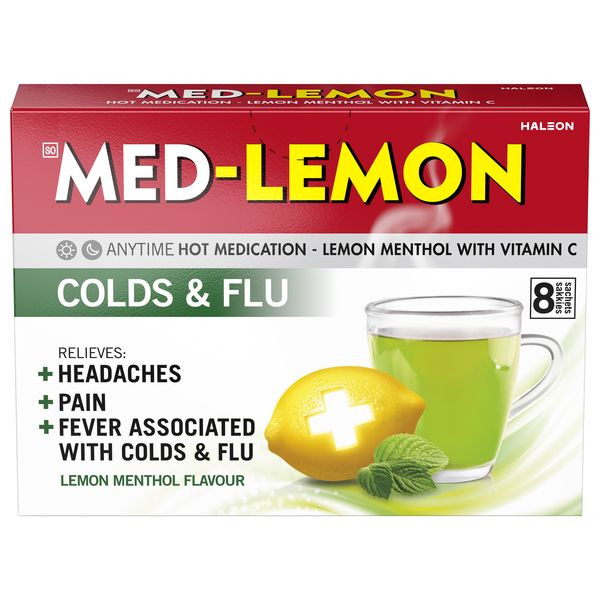 Med-Lemon Hot Medication Lemon Menthol With Vitamin C 8 Sachets