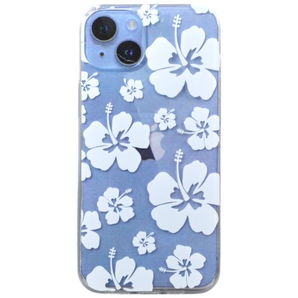 White Hawaiian Flower Print Phone Case For iPhone 15 Plus - Transparent