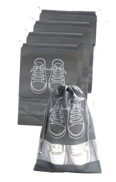 5-Piece Shoe Travel Bags - Grey Drawstring Shoe Storage Bags for Travel