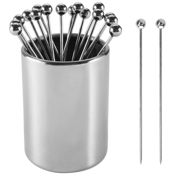 Metal Cocktail Picks Holder Set 16 Cocktail Toothpicks Reusable