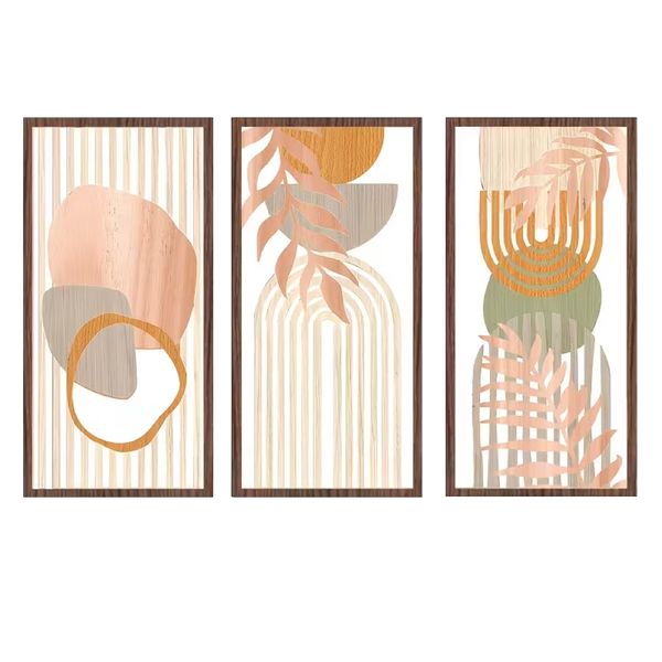 Decor 2D Flat Large Natural Wood Modern Geometric Wall Art 3pcs - 40cm