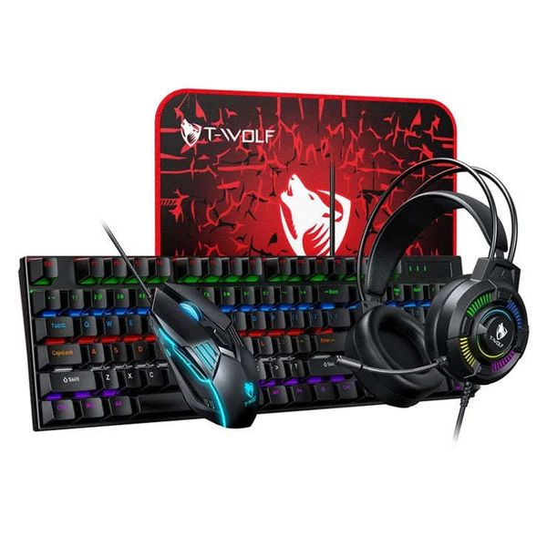 T-Wolf TF700 Mechnical Shaft Gaming Keyboard / Mouse / Headset / Pad Combo