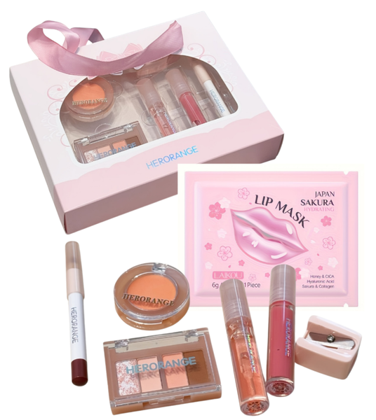 HERORANGE 6-in-1 Makeup Kit + Sakura Sleep Lip Mask | Pamper Gift Set
