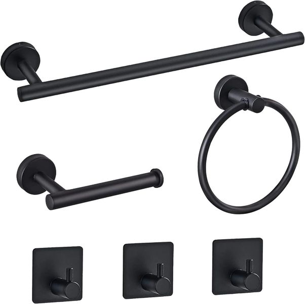 Towel Rack And Bathroom Accessories - 6 Piece Set Black