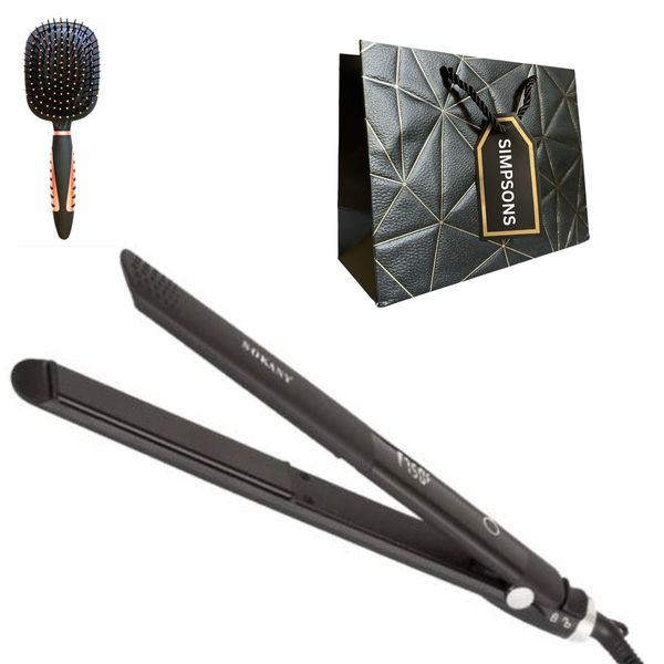 Sokany -Smooth Glide Ceramic Hair Straightener ,Brush &amp; Luxury Simpsons Bag