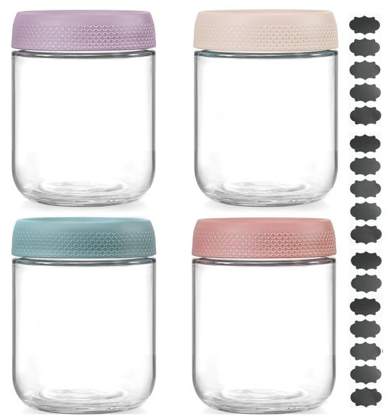 4- Pack Overnight Oats Glass Jars Containers with Airtight Lids-475ml