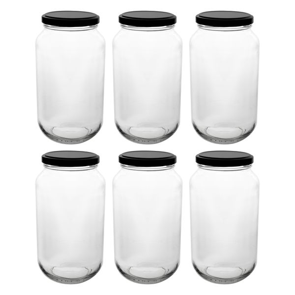 Consol Round Jar with Black Lid 6 Pack, 750ml