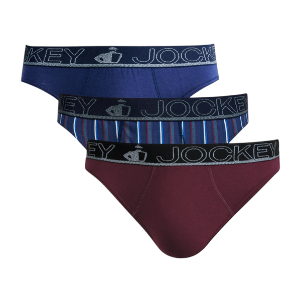 Jockey Men 3 Pack Printed Briefs Stripe - Blue/Maroon