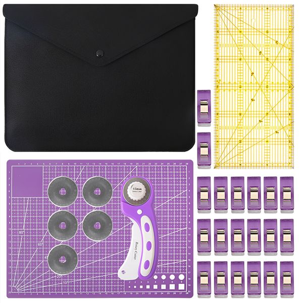 Rotary Cutter Set Quilting Kit,Replacement Blades,Acrylic Ruler,Craft Clips