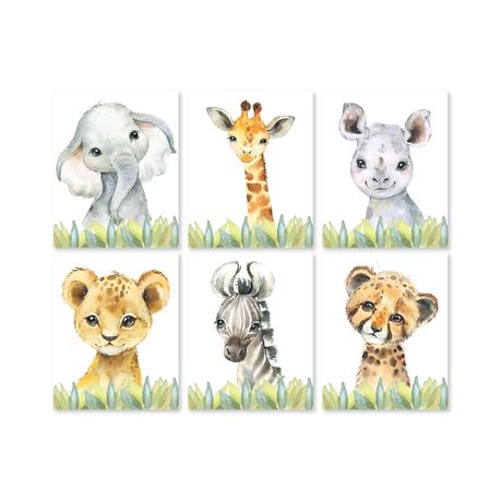 Nursery Wall Art - Plain Baby Animals - Set of 6x A4 | Buy Online in South  Africa 