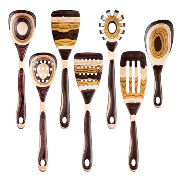 Pakkawood Utensils Set- for Cooking, Wooden Utensil for Cooking - 7 Piece