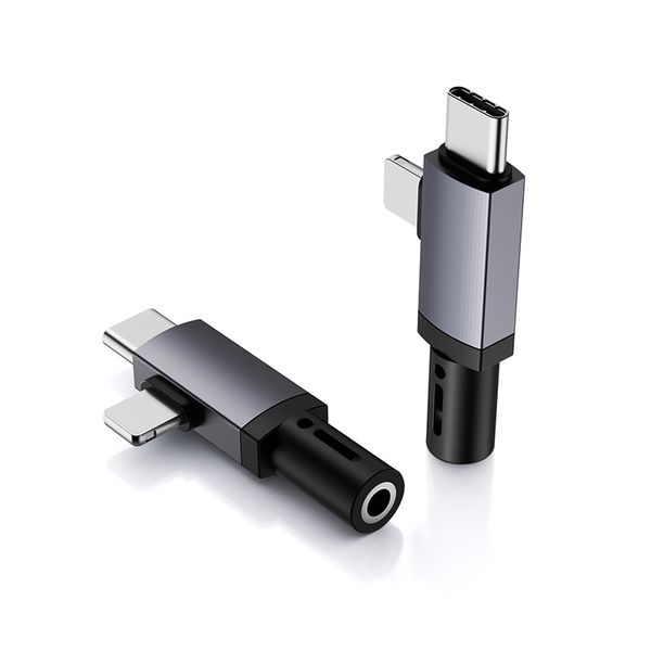 2-in-1 Lightning Type-C to 3.5mm Adapter Compatible with iPhone Android