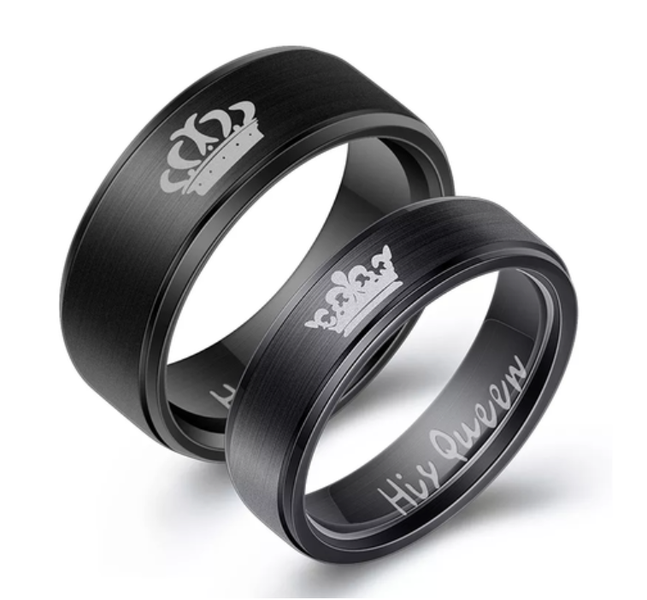King and Queen Stainless Steel Couple Ring Set