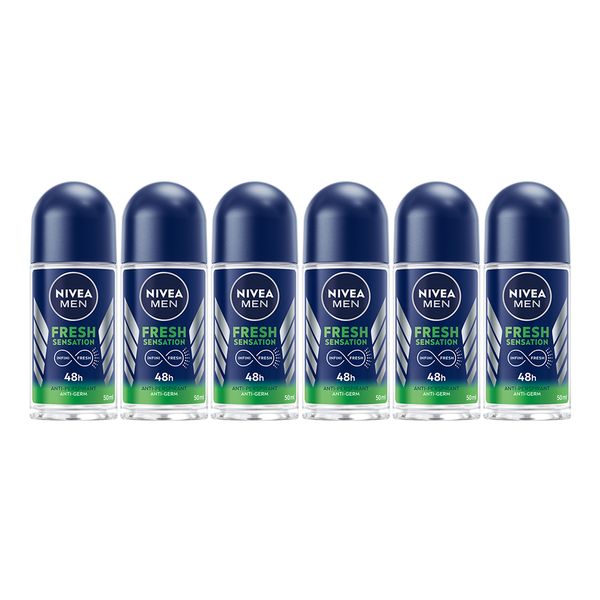 NIVEA MEN Fresh Sensation 48h Deodorant Anti-Perspirant Roll-on, 6 x 50ml