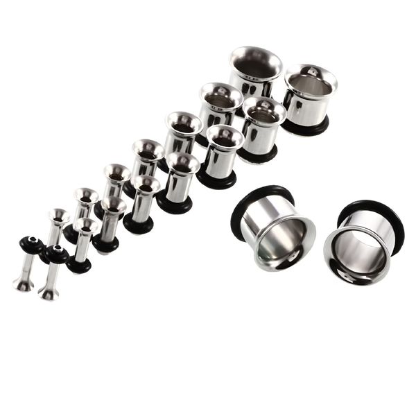 Stainless Steel Ear Stretching Beginner Kit Flare Tunnel Plug Set 18-Piece