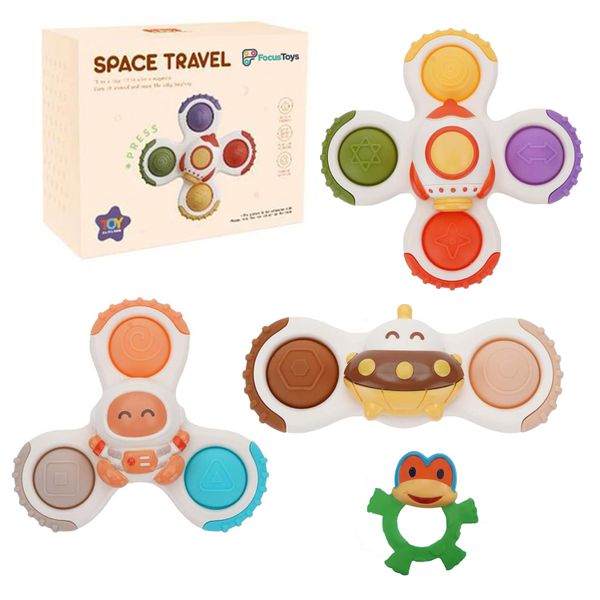 FocusToys Space Travel Sensory Suction Cup Spinner Toy with Extra Rattle