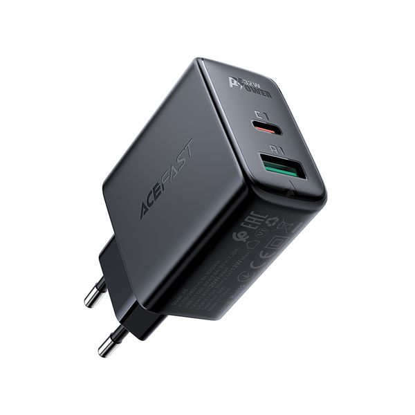 Acesfast - dual port charger,black(EU) - A5 PD32W(USB-C+USB-A)