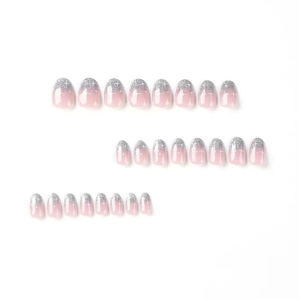 Minimalist French Floral Pink White Gradient Gray Starburst False Nail Art