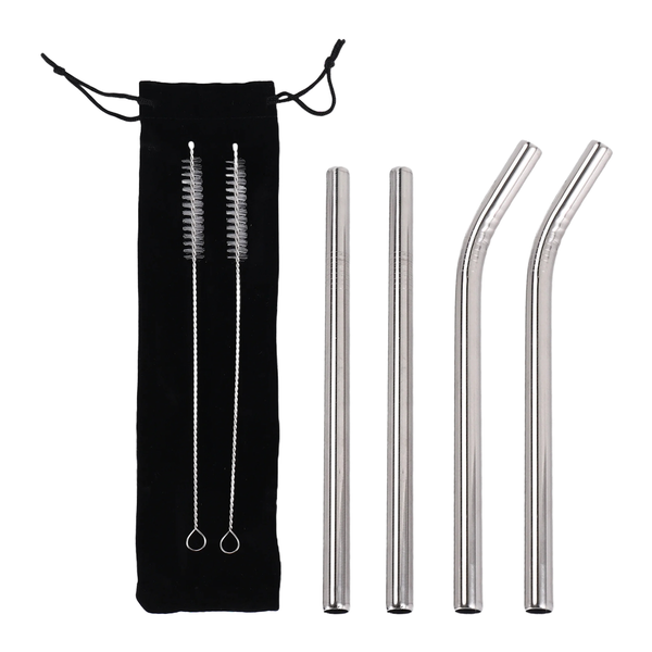 4Pcs Silver 12Mm Straws With 2 Brush 304 Stainless Steel Straws Set