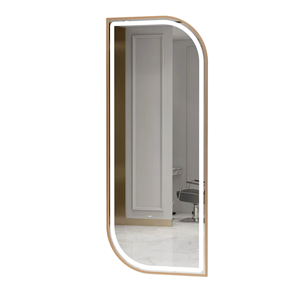 Luxury Curved S-Design LED Mirror, Gold Metal Frame - 150 x 50cm