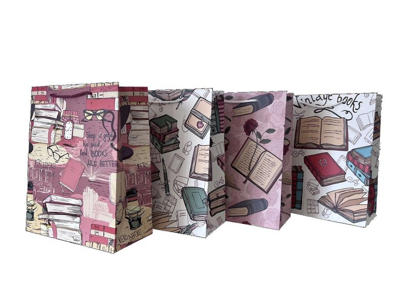 Elegant Gift Bags with Lovely Books Design, 4 Patterns, 32×26×12cm