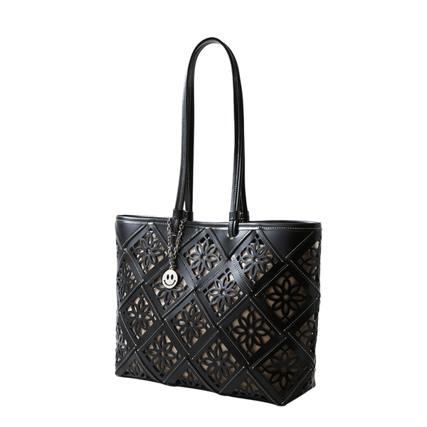 Autumn Winter Cowhide Tote Bag | Laser-Cut Window Pattern Handbag