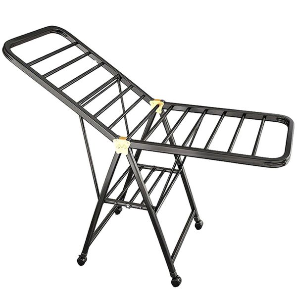 Foldable Clothes Rack Floor-Standing Clothes Drying Double Layer Towel Rack