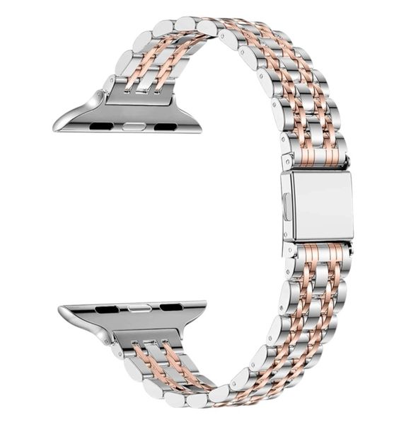 Stainless Steel Seven-Link Watch band - Silver Rose Gold