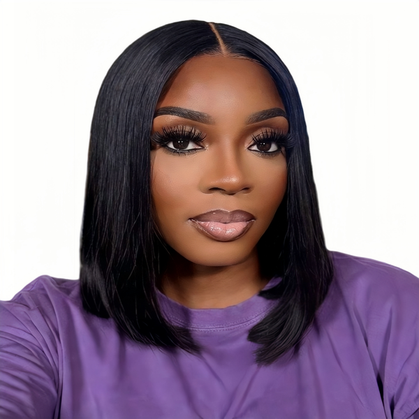 Eligababy 14 inch Straight Bob Wig - Human Hair with 13x4 Lace Front