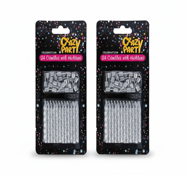 Crazy Party 24 Birthday Candles with Holders - Colourful Cake - 2 Pack