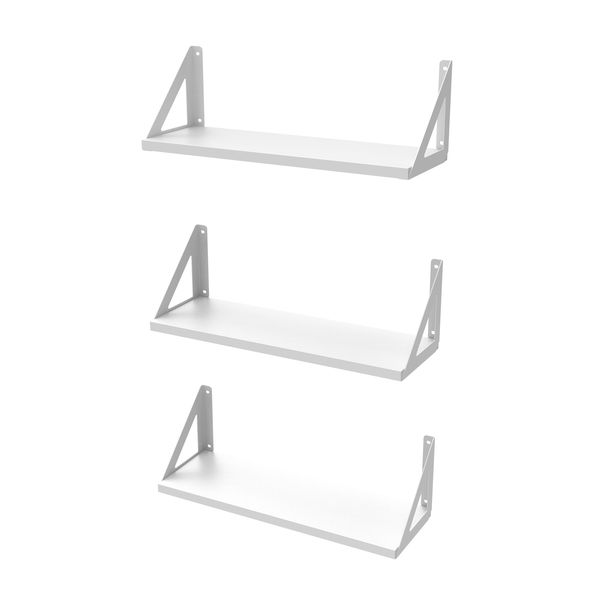 010Products Wall Mount White Bracket Shelves - Set of 3 for Home - Office - Gym - Woodgrain