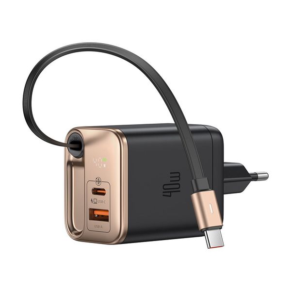 Mcdodo 40W 3-Port GaN Fast Charger 65cm Retractable USB-C Cable Watt Meter