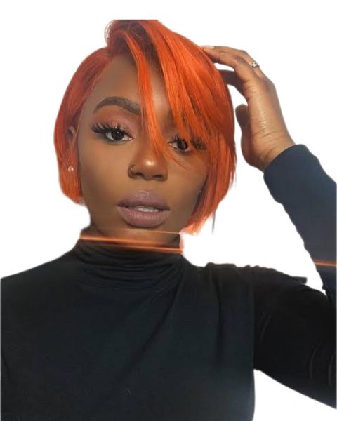 8" Brazilian Hair - Lace Front Pixie Wig - Orange