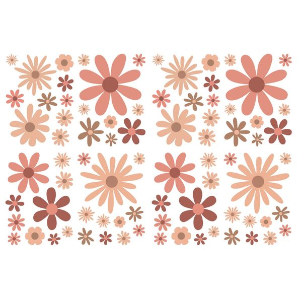 Wall Stickers Colorful Flowers Peel and Wall Decoration - Pack of 8