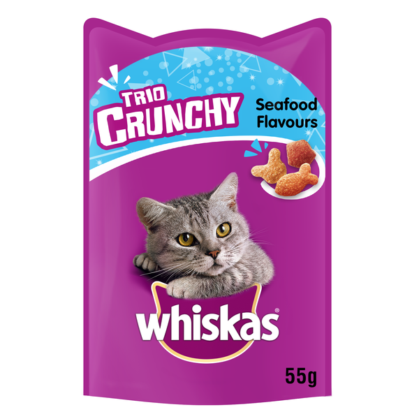 Whiskas Trio Crunchy Cat Treats for Adult Cats with Seafood Flavour