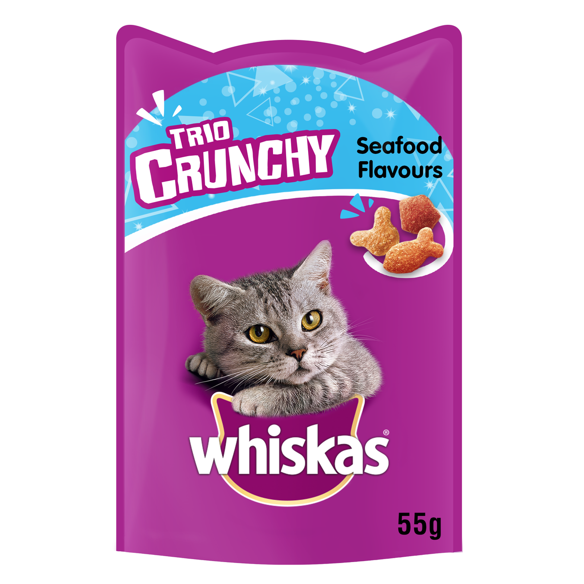Whiskas Trio Crunchy Cat Treats for Adult Cats with Seafood Flavour
