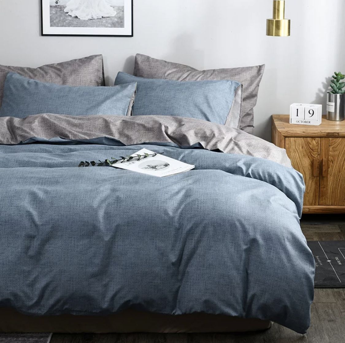 Linen Boutique - Duvet Cover Set Reversible - Stripes Shades LightBlueGrey